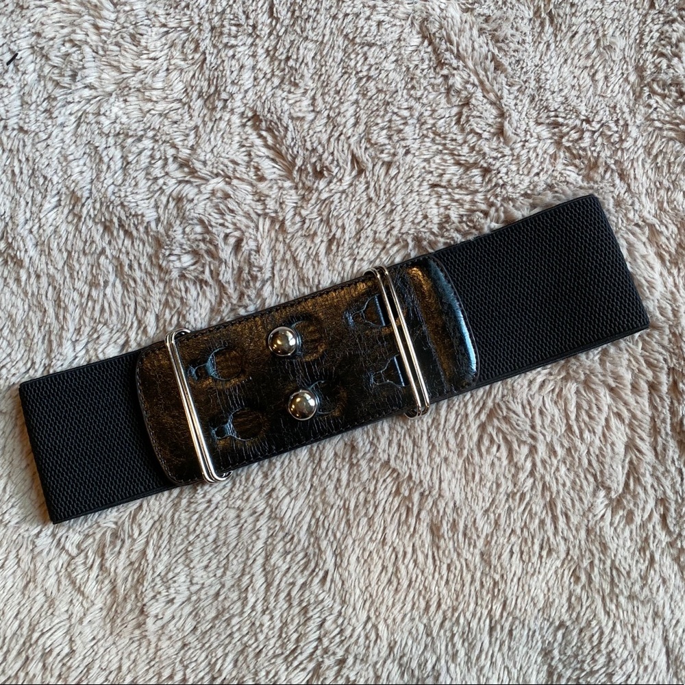 Thick Elastic Stretchy Black Belt W/ Silver Accent